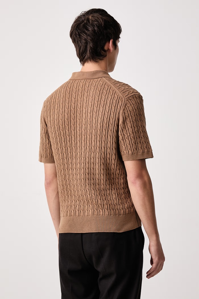 Odzież Lacoste Polo męskie z bawełną AH0687 brązowy