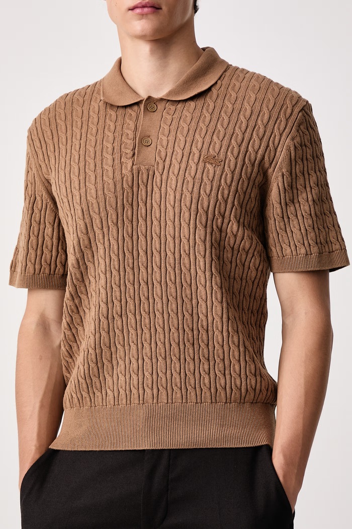 Polo męskie z bawełną Lacoste AH0687 brązowy