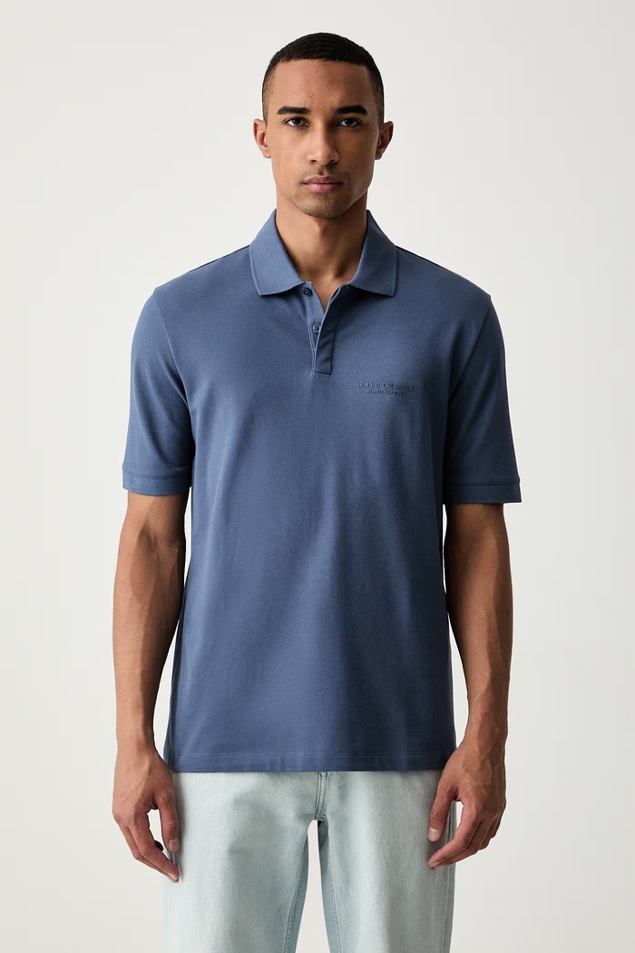 Armani Exchange polo męskie bawełniane niebieski XM001286.AF10366