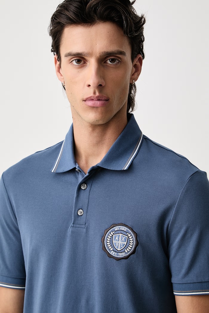 Armani Exchange polo pánské bavlněné modrá XM002921.AF13026