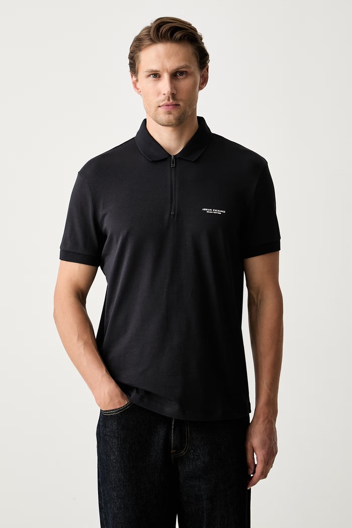 Armani Exchange polo męskie bawełniane z elastanem granatowy XM003422.AF26650