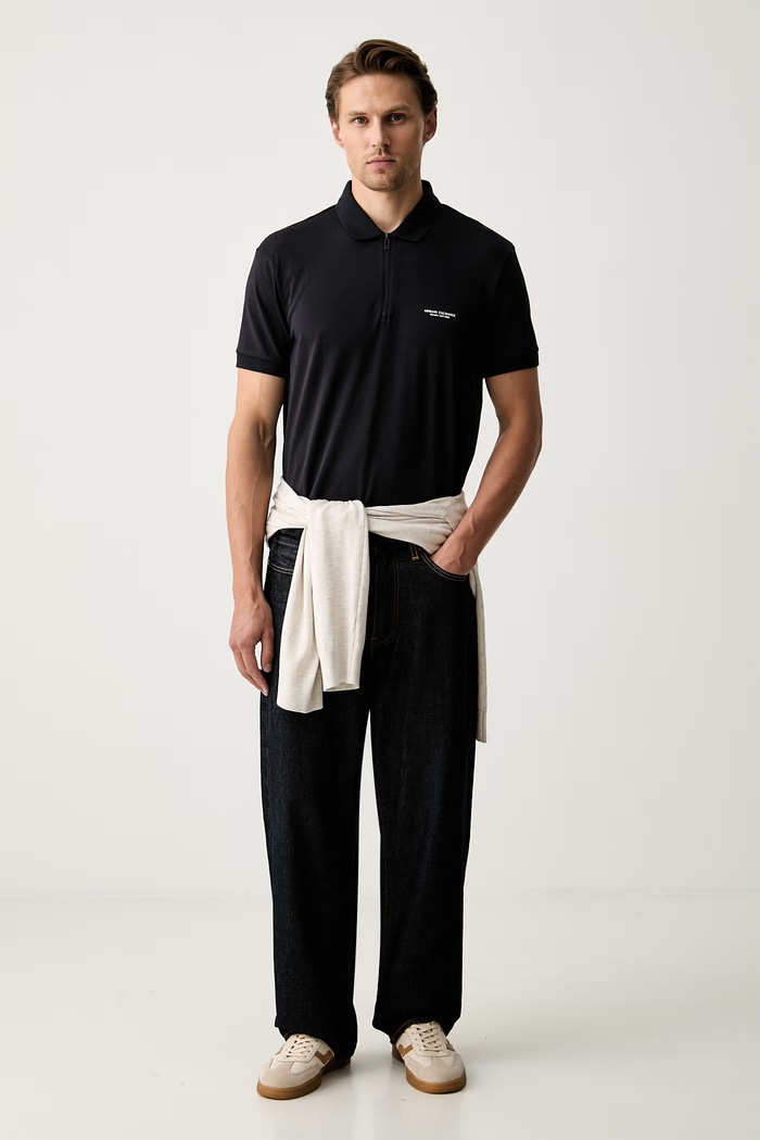 Armani Exchange polo męskie bawełniane z elastanem XM003422.AF26650 granatowy AW26