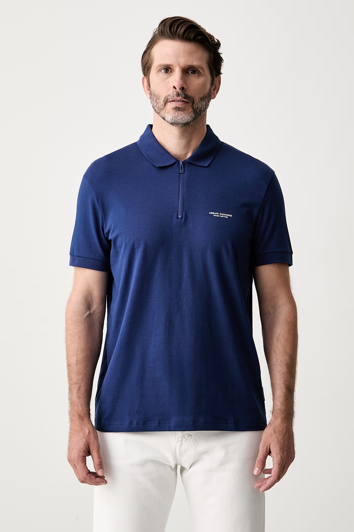 Armani Exchange polo męskie bawełniane z elastanem niebieski XM003422.AF26650