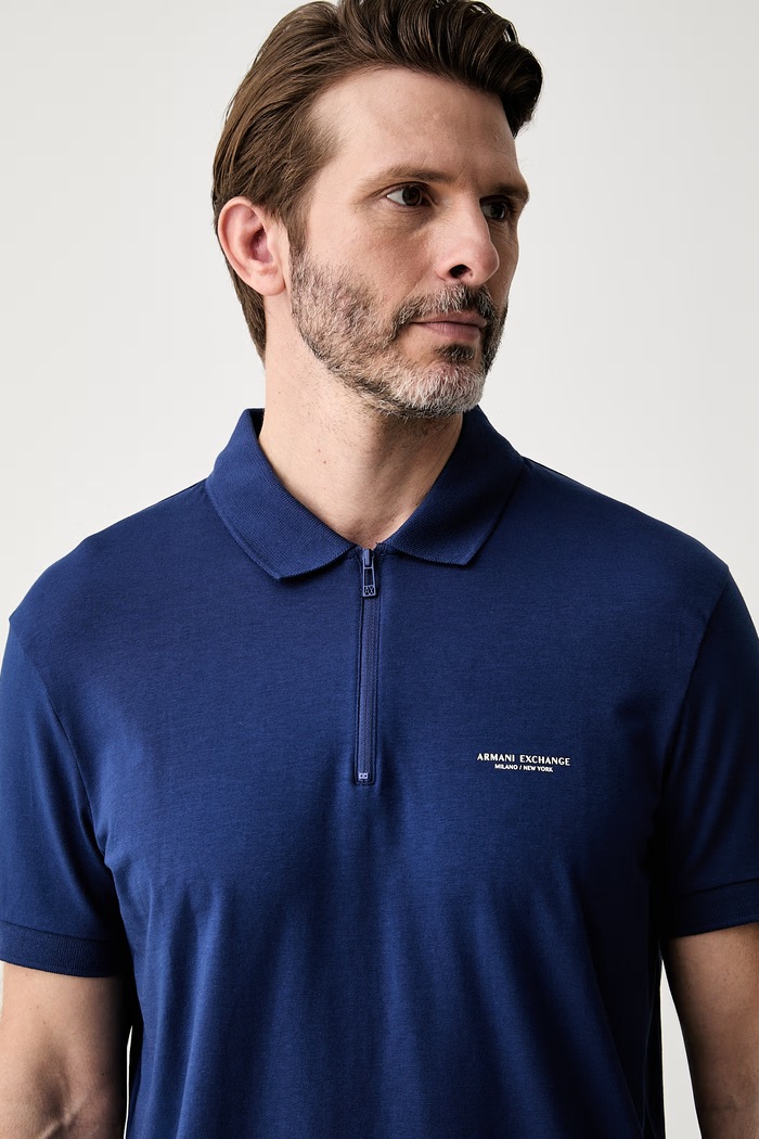 Armani Exchange polo męskie bawełniane z elastanem niebieski XM003422.AF26650