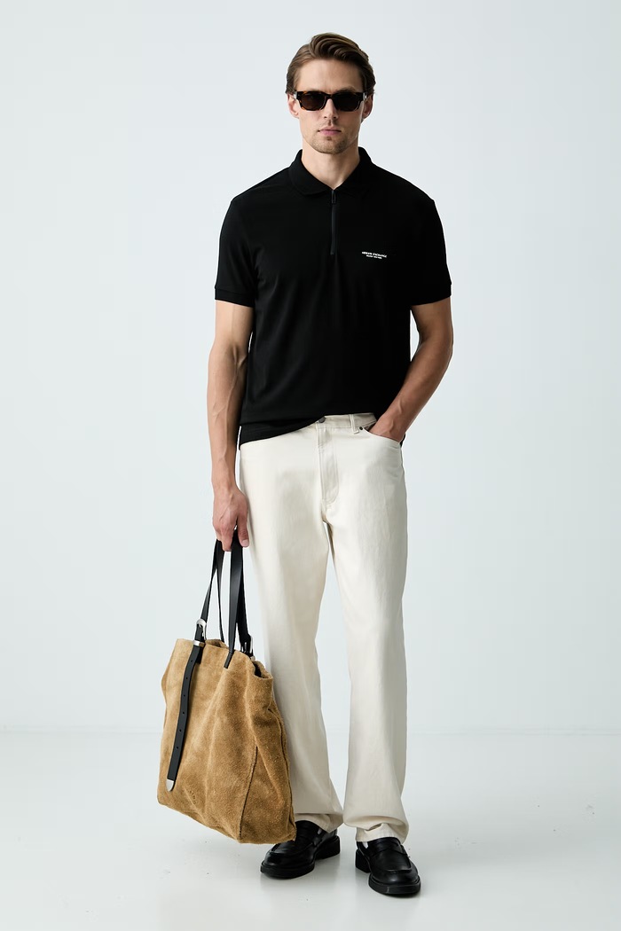 Armani Exchange поло для мужчин из хлопка с эластаном XM003422.AF26650 чёрный AW26