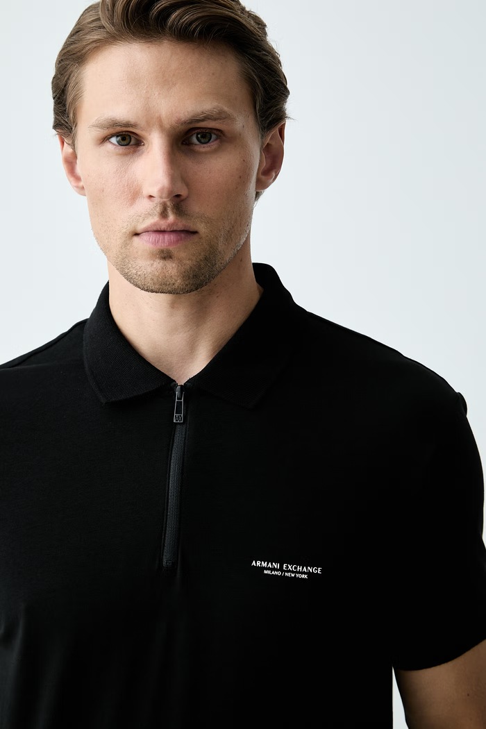 Armani Exchange поло для мужчин из хлопка с эластаном чёрный XM003422.AF26650