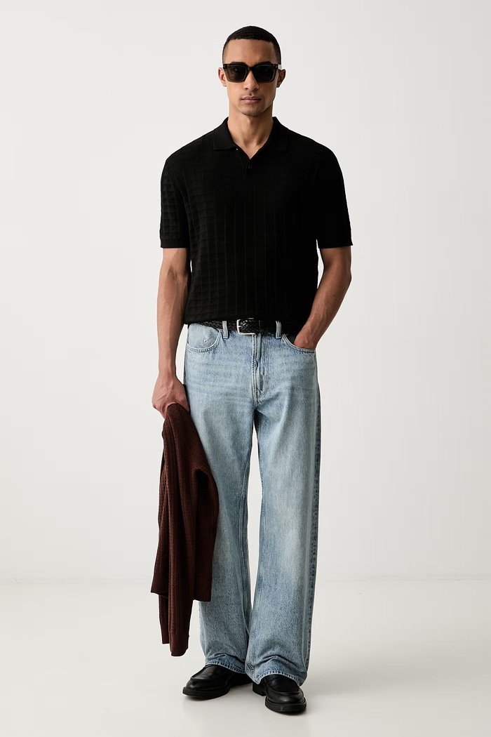 Armani Exchange pletena polo majica za muškarce s viskozom XM003008.AF10454 crna AW26