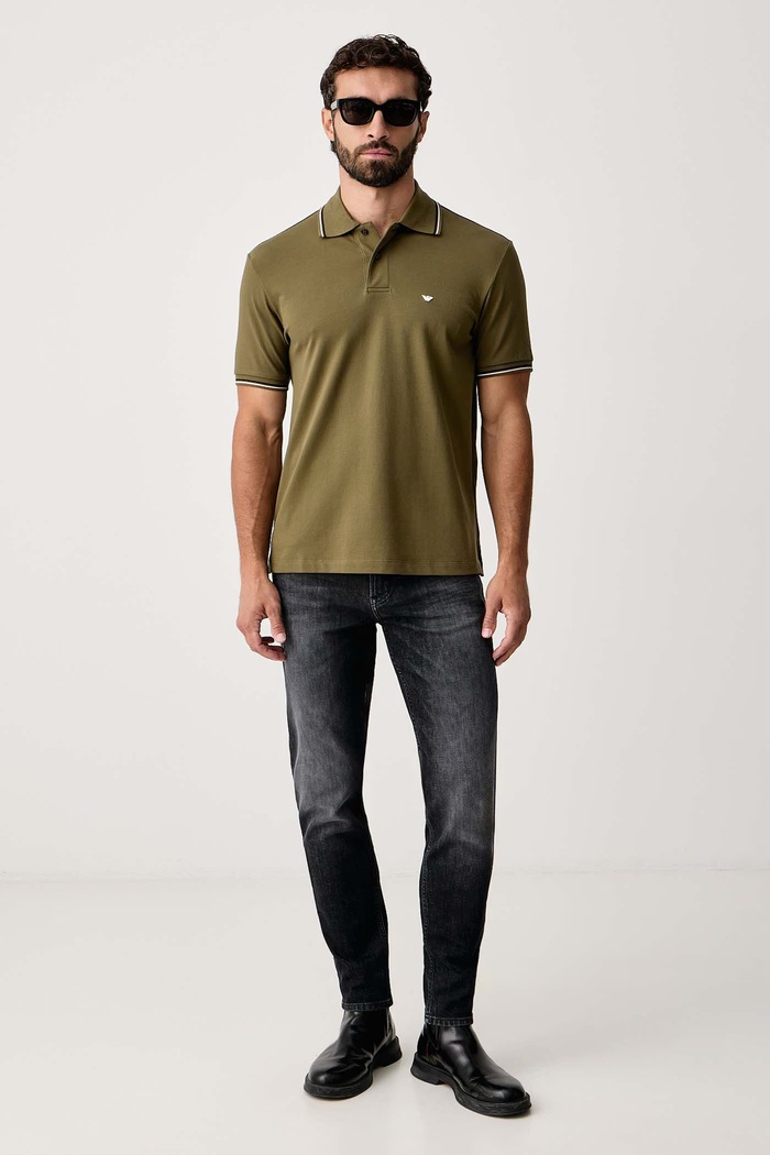 Emporio Armani Polo męskie bawełniane z elastanem EM004607.AF23090 zielony AW26
