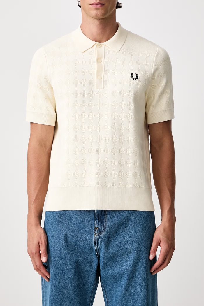 Polo swetrowe męskie bawełniane Fred Perry beżowy K3310.560