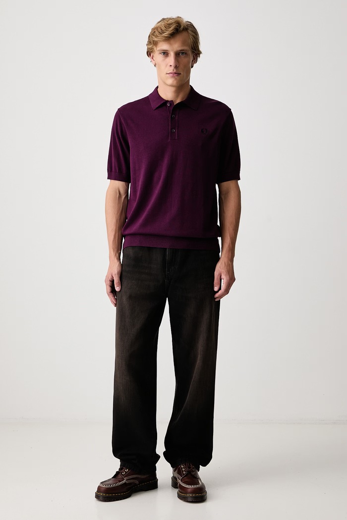 Fred Perry Polo swetrowe męskie bawełniane K9725.37C fioletowy AW26