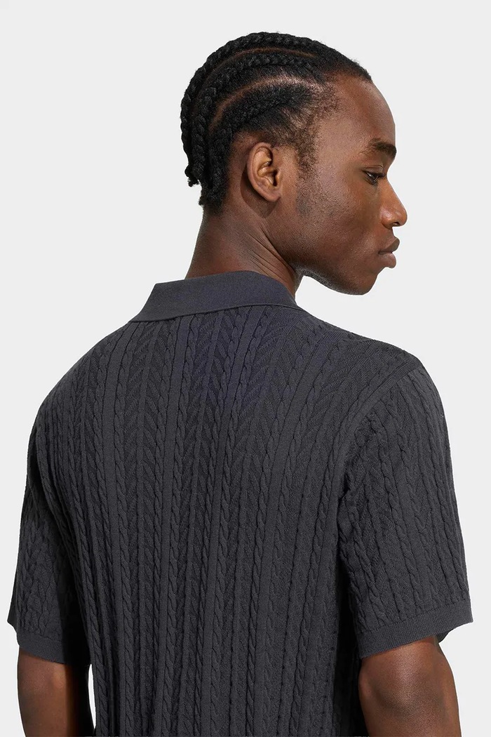 Polo swetrowe męskie bawełniane Cable Knit adidas Originals czarny KR9766