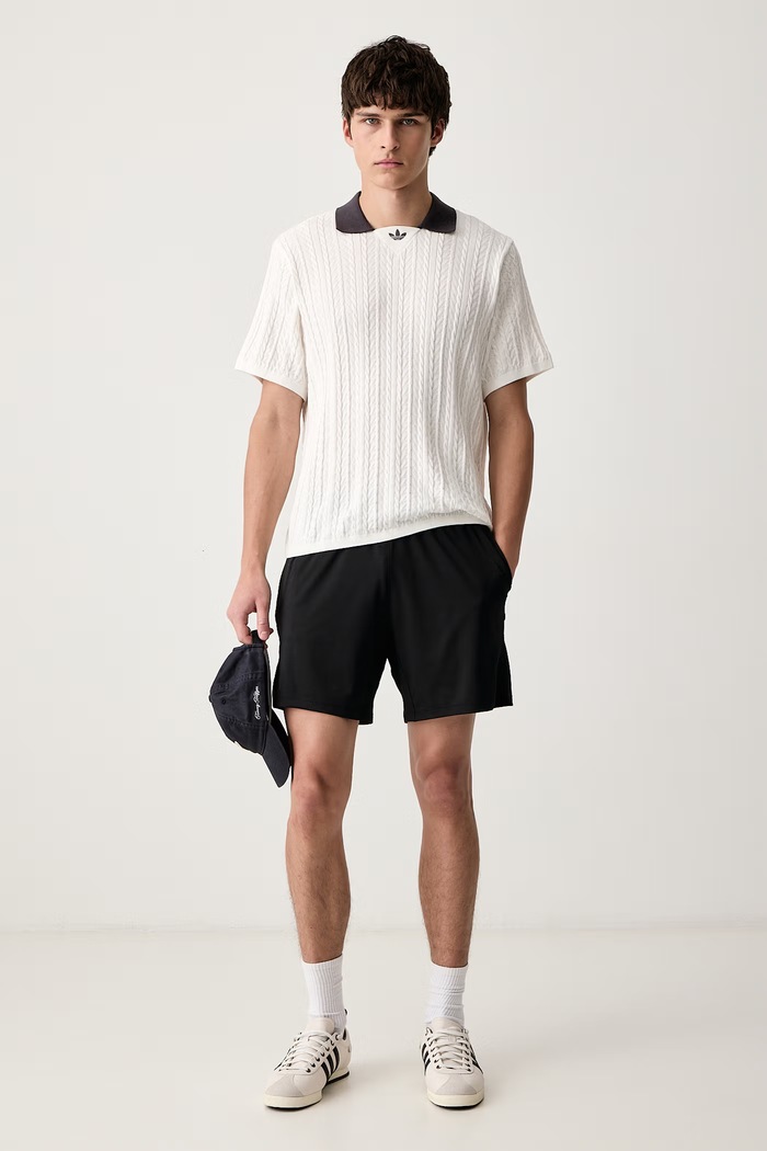 adidas Originals Πλεκτό μπλουζάκι πόλο ανδρικό βαμβακερό Cable Knit KR9765 λευκό AW26