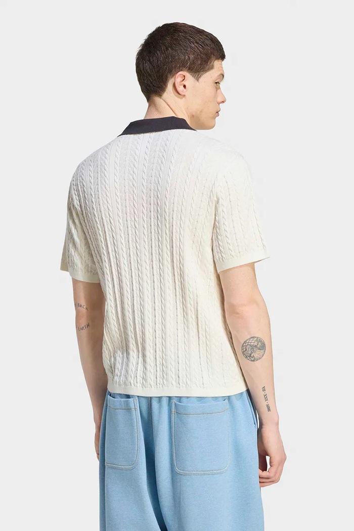 adidas Originals Svetr s polo límečkem pánský bavlněný Cable Knit KR9765 bílá AW26