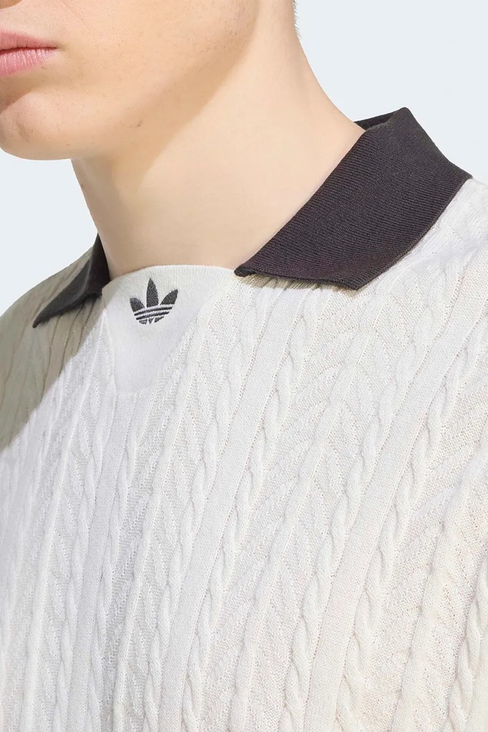 Svetr s polo límečkem pánský bavlněný Cable Knit adidas Originals KR9765 bílá