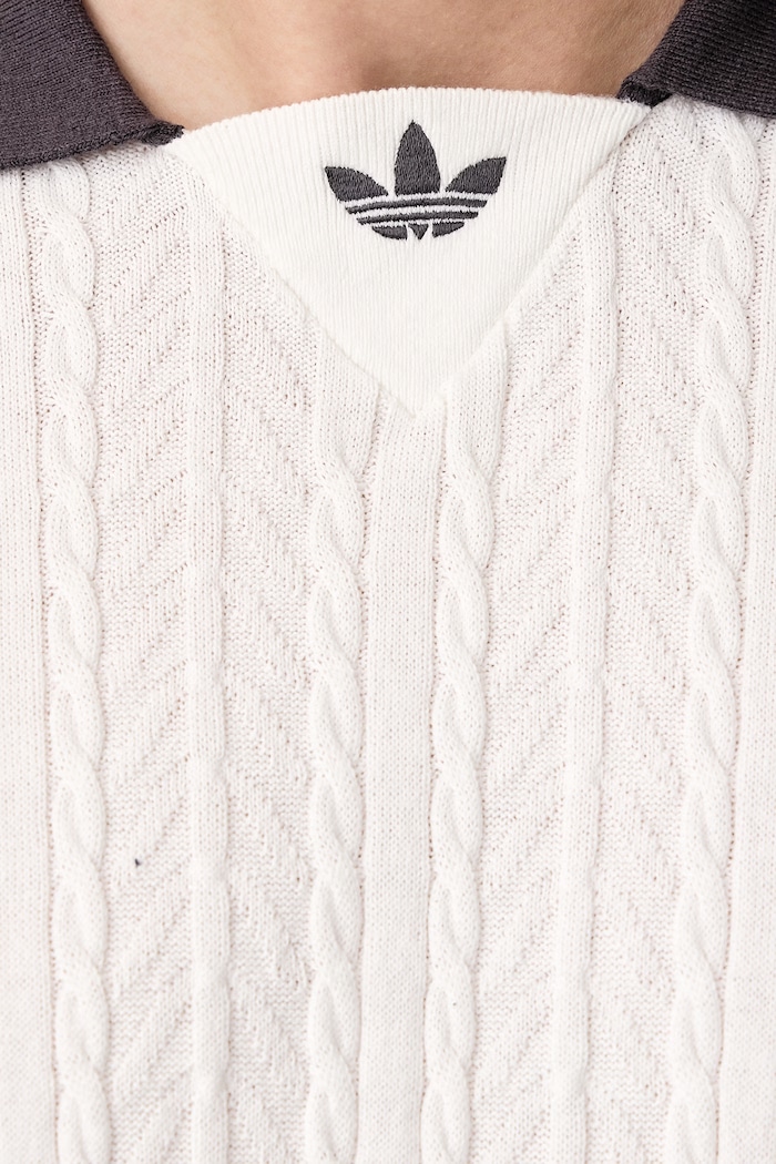 Polo swetrowe męskie bawełniane Cable Knit adidas Originals biały KR9765