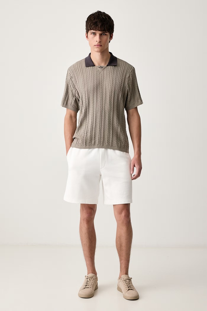adidas Originals Πλεκτό μπλουζάκι πόλο ανδρικό βαμβακερό Cable Knit KR6490 πράσινο AW26