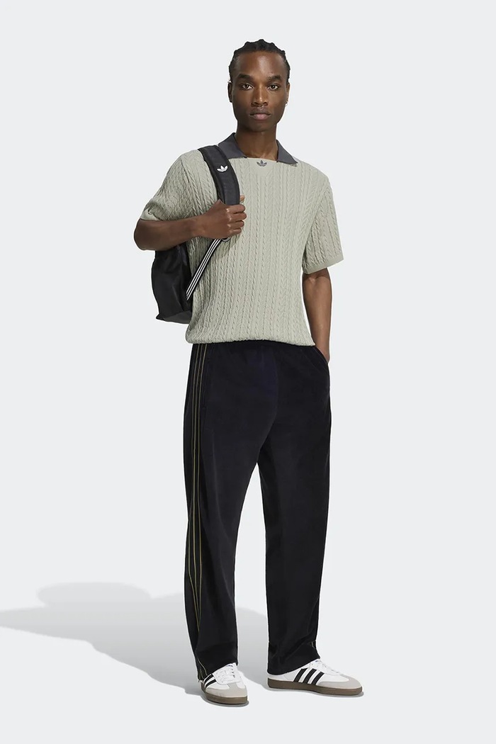 Oblečení adidas Originals Svetr s polo límečkem pánský bavlněný Cable Knit KR6490 zelená