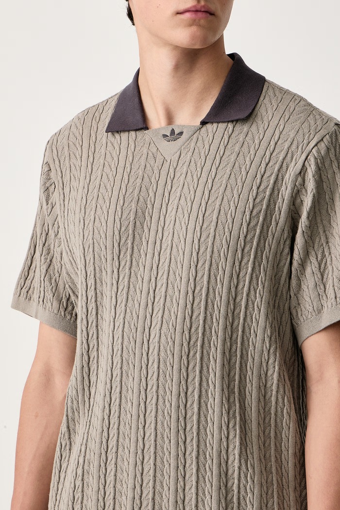 Cable Knit polo swetrowe męskie bawełniane adidas Originals KR6490 zielony