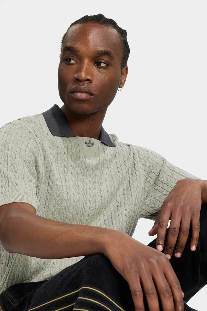Svetr s polo límečkem pánský bavlněný Cable Knit adidas Originals KR6490 zelená