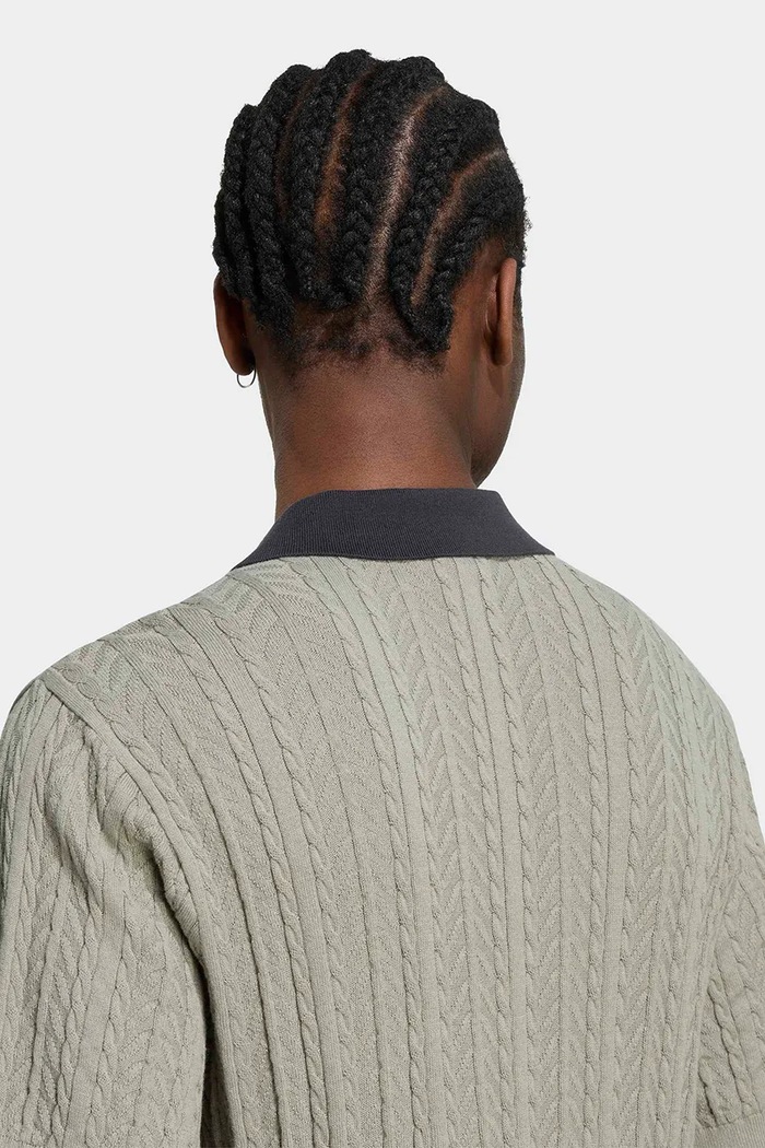 Svetr s polo límečkem pánský bavlněný Cable Knit adidas Originals zelená KR6490