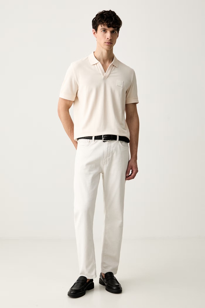 Joop! polo męskie bawełniane z elastanem 30103297 beżowy AW26