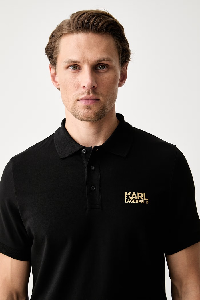 Karl Lagerfeld polo da uomo in cotone con elastan nero 500235.745780