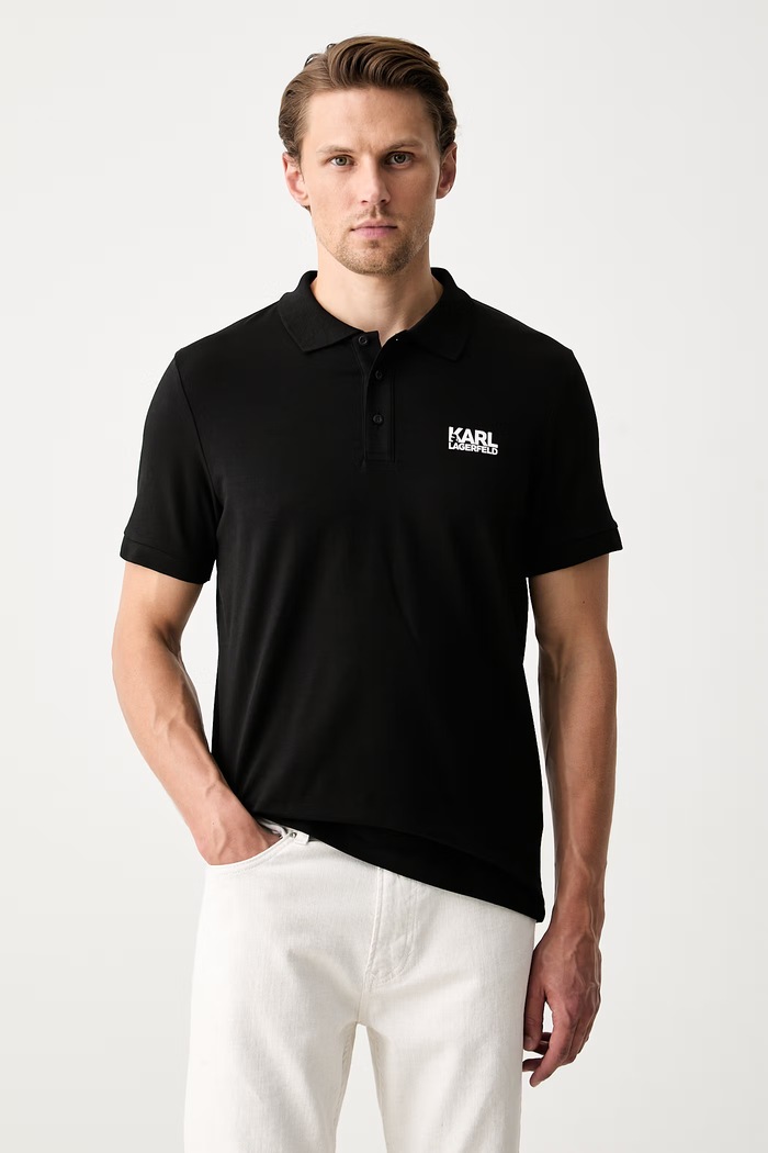Karl Lagerfeld polo pánské bavlněné s elastanem černá 500235.745780