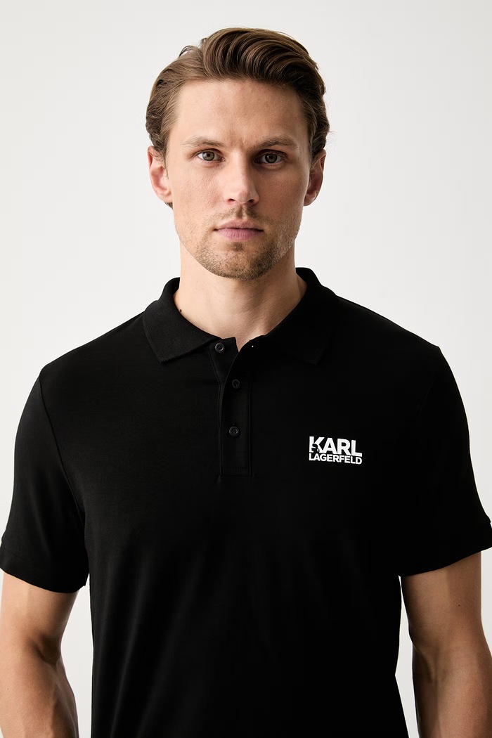 Karl Lagerfeld polo pánské bavlněné s elastanem černá 500235.745780