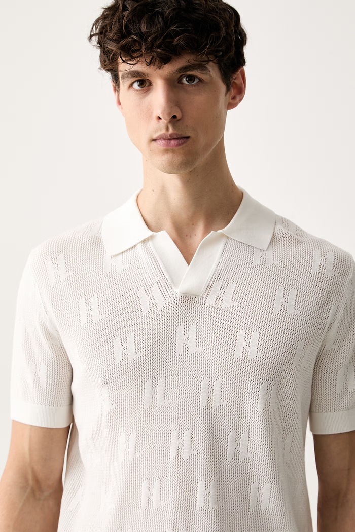 Karl Lagerfeld polo męskie ażurowe beżowy 563302.655010