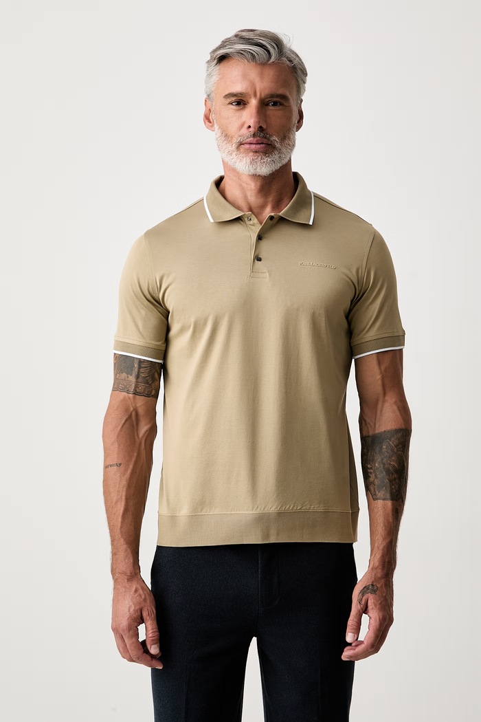 Karl Lagerfeld polo tričko pánske bavlnené béžová 563200.745080