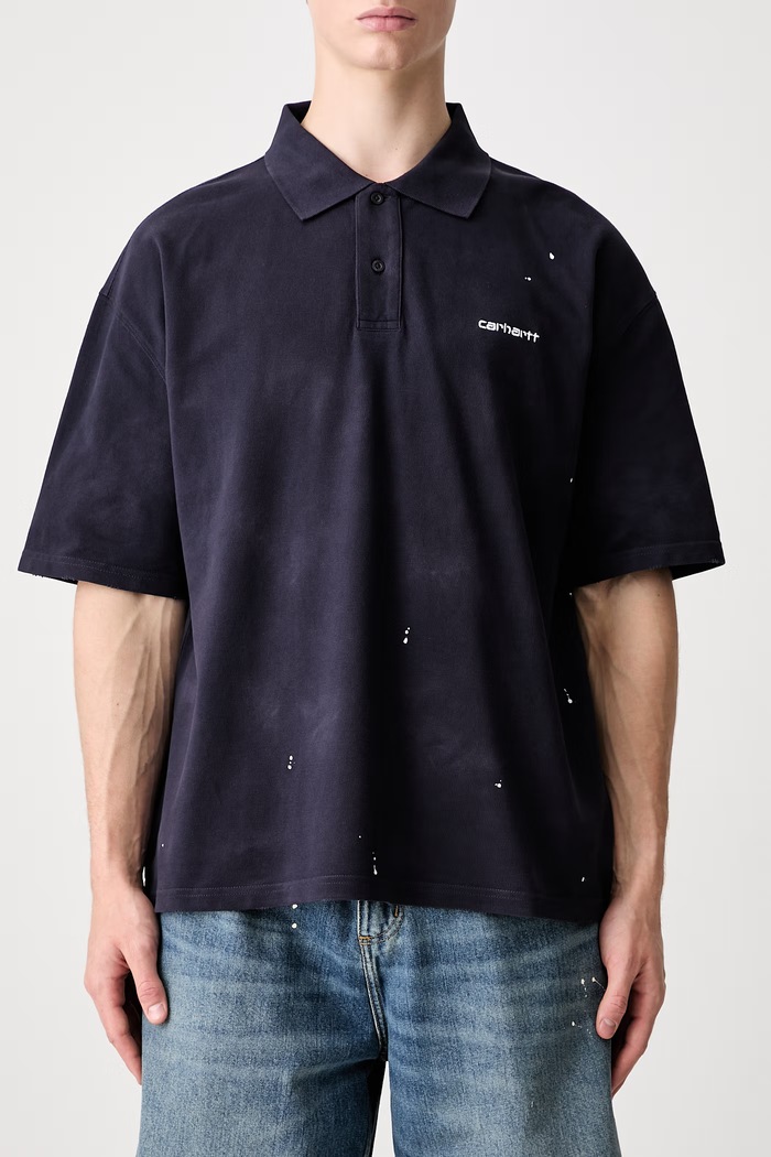 Carhartt WIP S/S Painter тениска с яка от памук мъжка тъмносин I036856