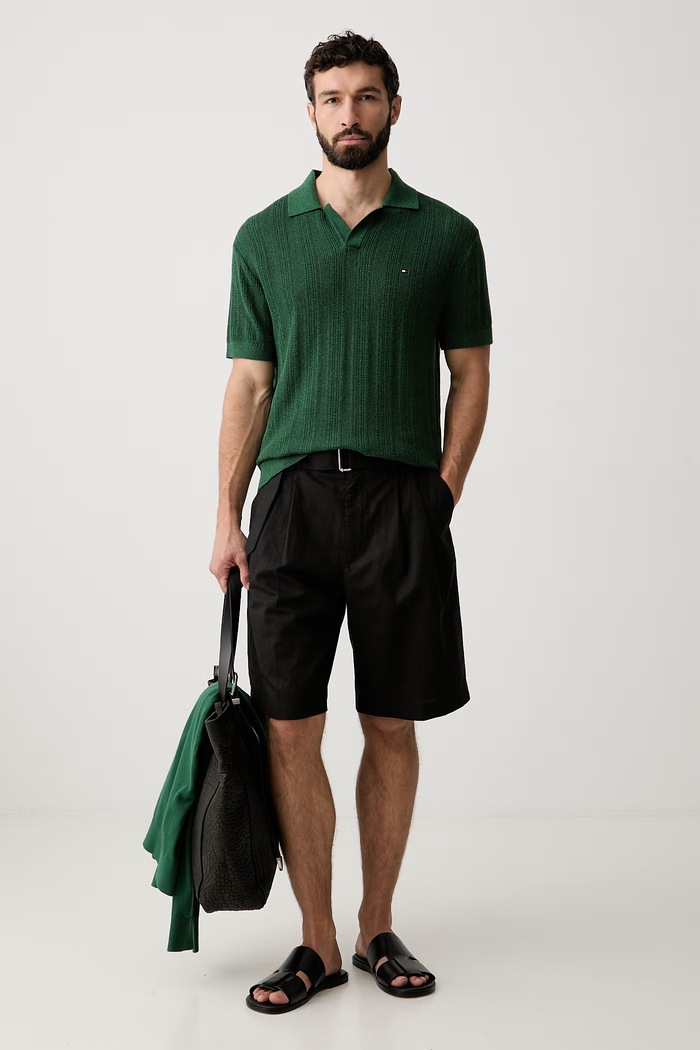 Tommy Hilfiger úpletové polo tričko pánske s lyocellom MW0MW43247 zelená AW26