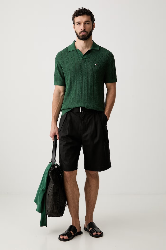 Tommy Hilfiger úpletové polo tričko pánske s lyocellom MW0MW43247 zelená AW26
