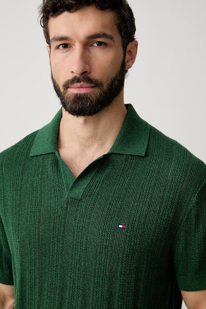 Tommy Hilfiger úpletové polo tričko pánske s lyocellom zelená MW0MW43247