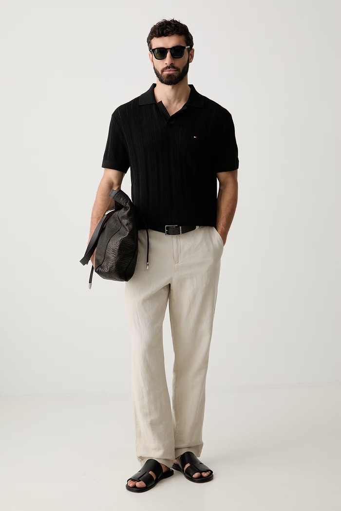 Tommy Hilfiger úpletové polo tričko pánske s lyocellom MW0MW43247 čierna AW26