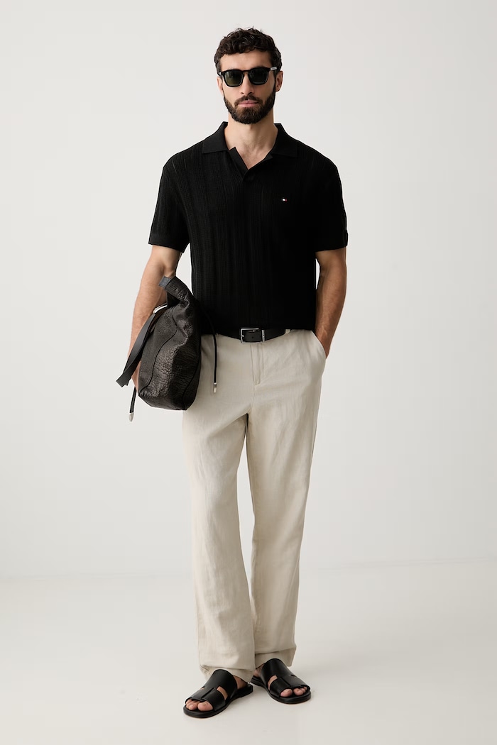 Tommy Hilfiger úpletové polo tričko pánske s lyocellom MW0MW43247 čierna AW26