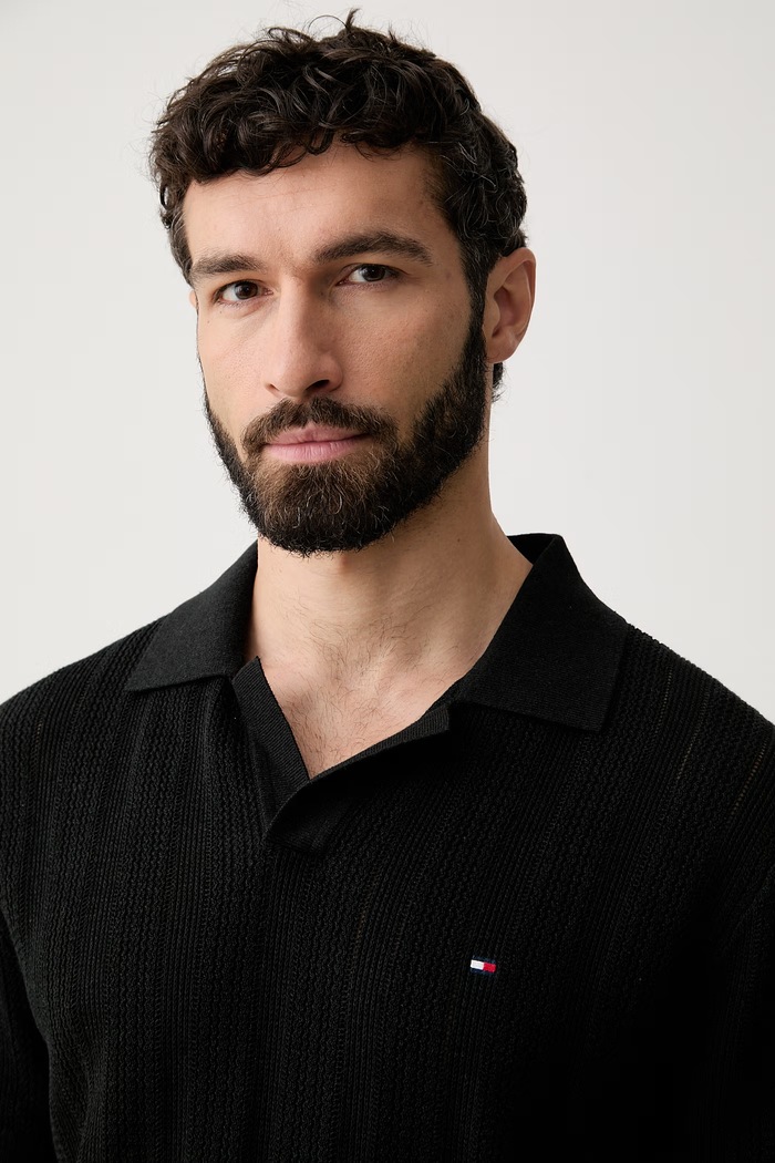 Tommy Hilfiger úpletové polo tričko pánske s lyocellom čierna MW0MW43247