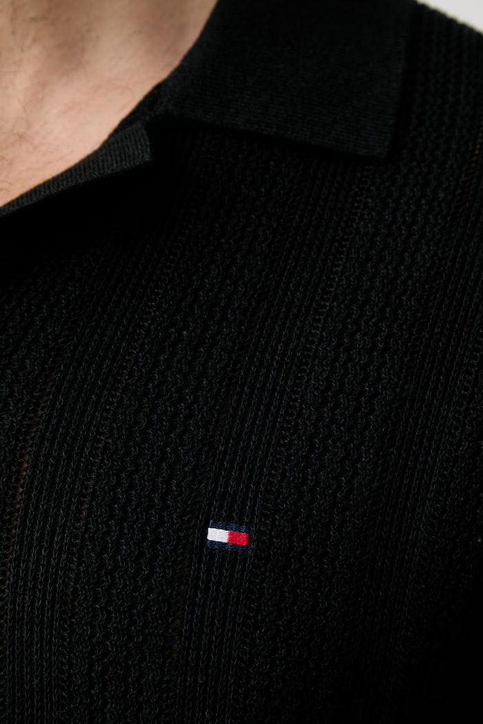 Tommy Hilfiger úpletové polo tričko pánske s lyocellom MW0MW43247 čierna