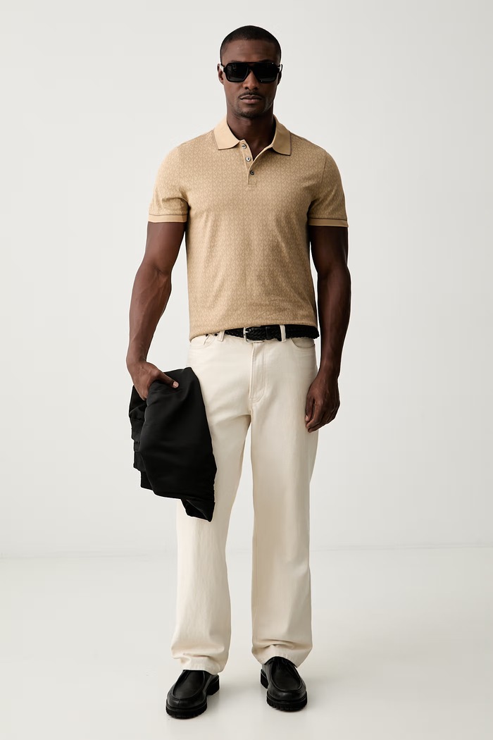 Michael Kors polo męskie z bawełną CS650V848T beżowy AW26