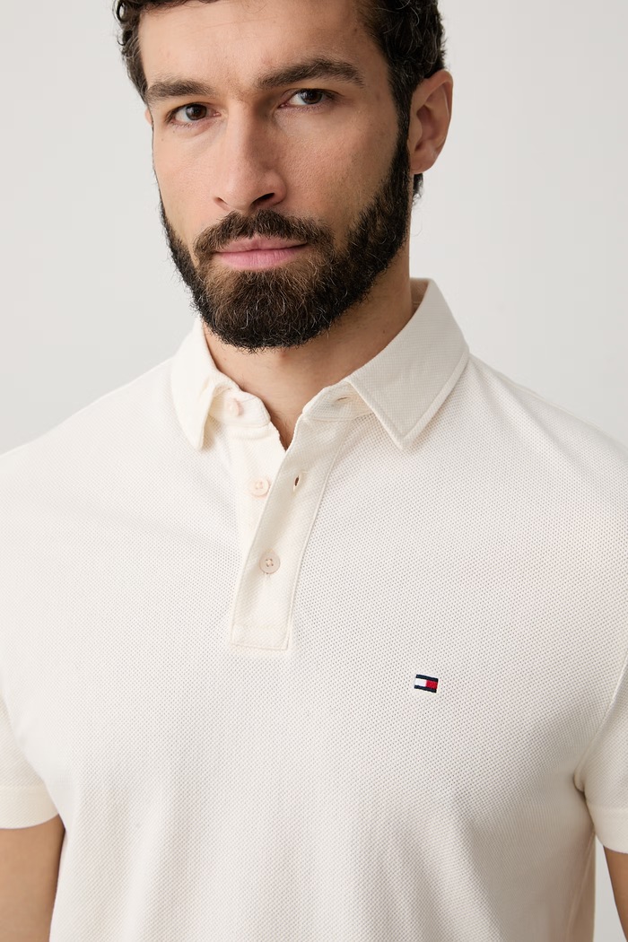 Tommy Hilfiger polo tričko pánske bavlnené béžová MW0MW43265
