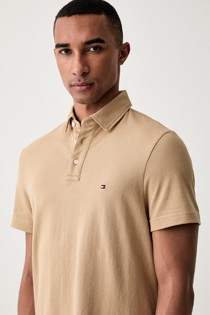 Tommy Hilfiger polo męskie bawełniane beżowy MW0MW43265