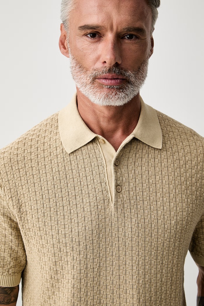 Tommy Hilfiger тениска тип пулове с яка мъжка от памук бежов MW0MW43246