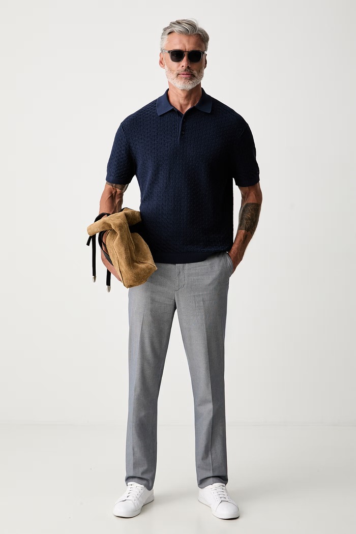 Tommy Hilfiger тениска тип пулове с яка мъжка от памук MW0MW43246 тъмносин AW26