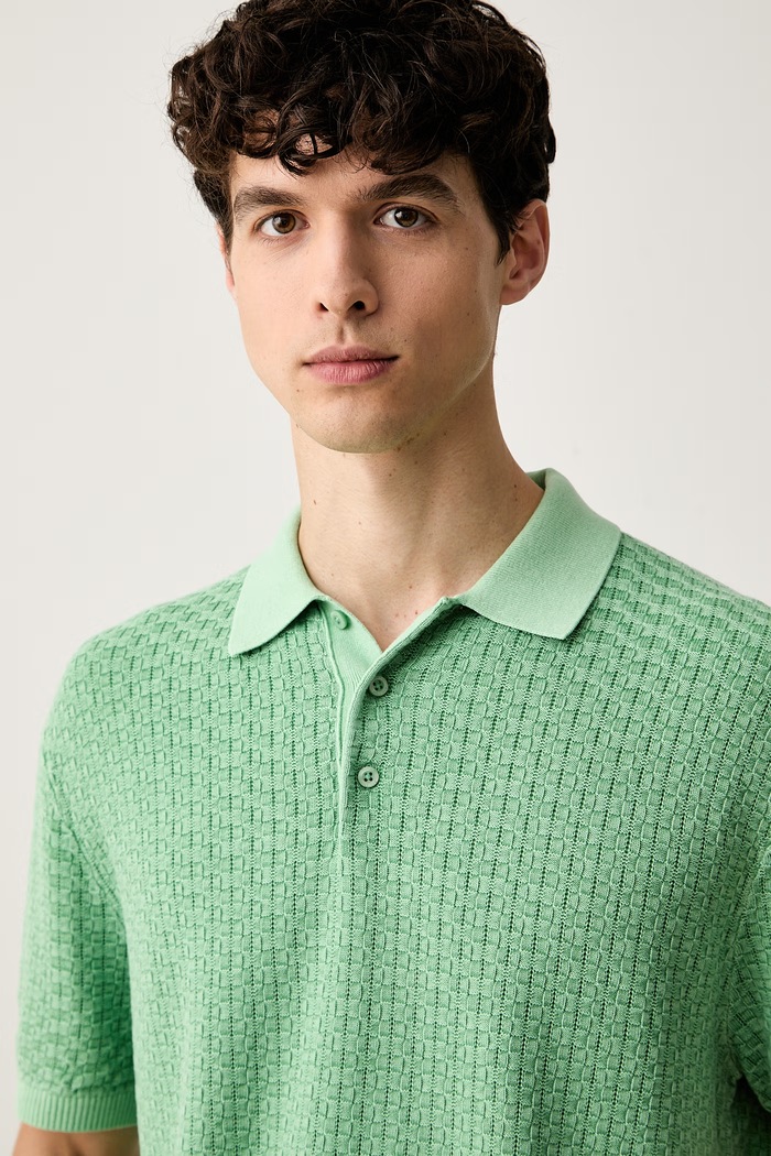 Tommy Hilfiger тениска тип пулове с яка мъжка от памук зелен MW0MW43246