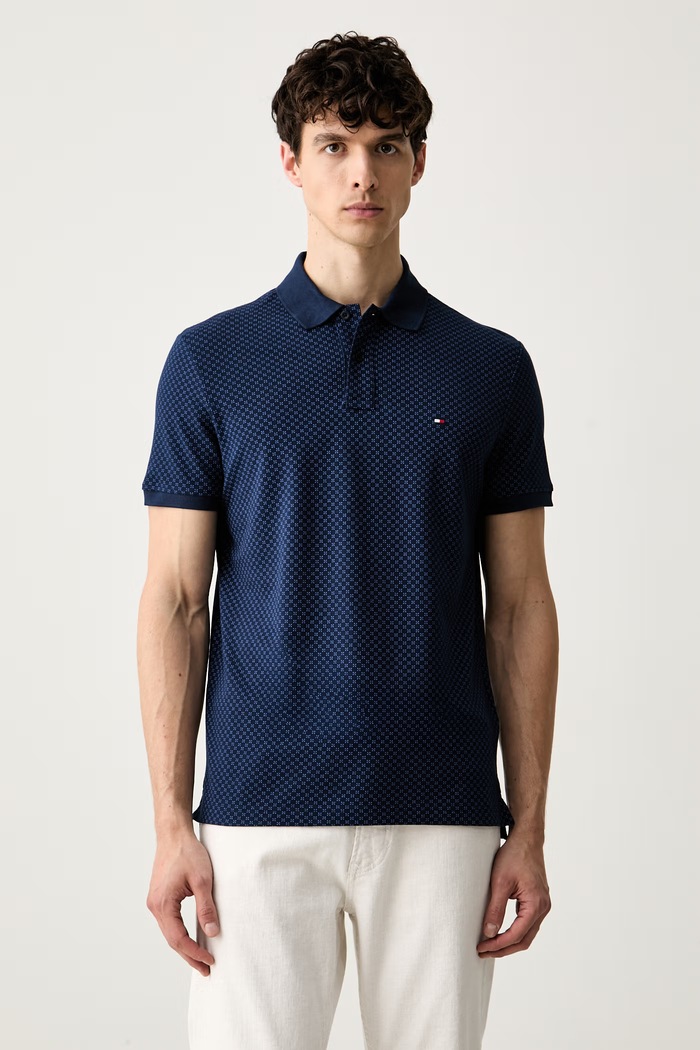 Tommy Hilfiger πόλο ανδρικό βαμβακερό σκούρο μπλε MW0MW43280