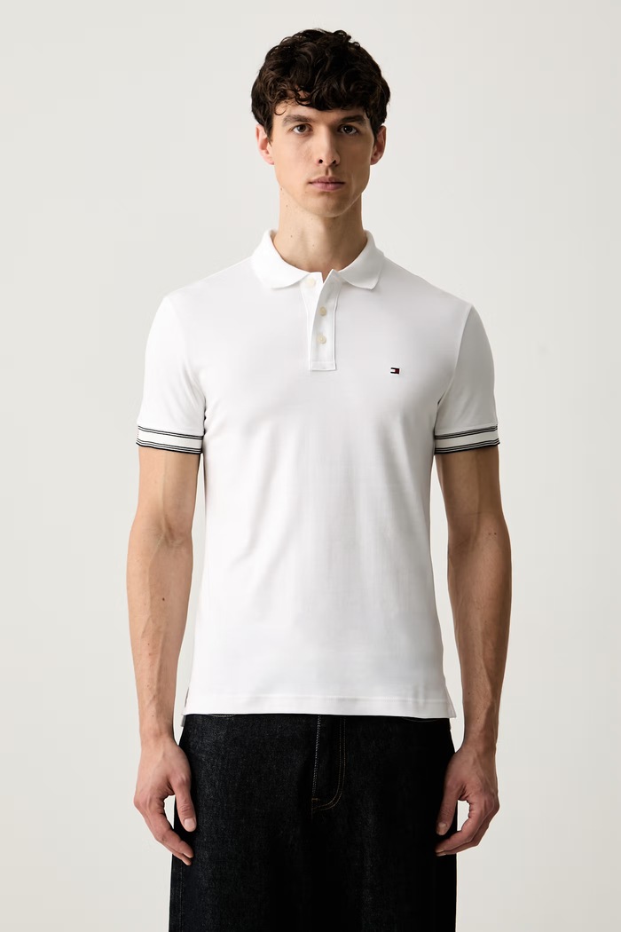 Tommy Hilfiger πόλο ανδρικό βαμβακερό λευκό MW0MW43270