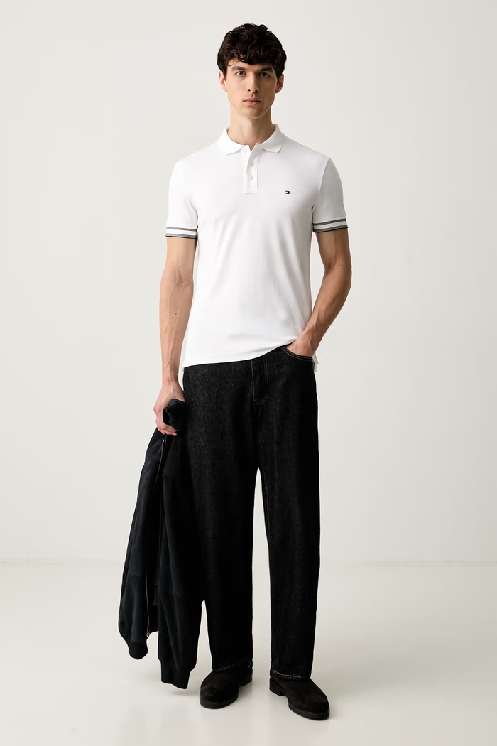 Tommy Hilfiger πόλο ανδρικό βαμβακερό MW0MW43270 λευκό AW26