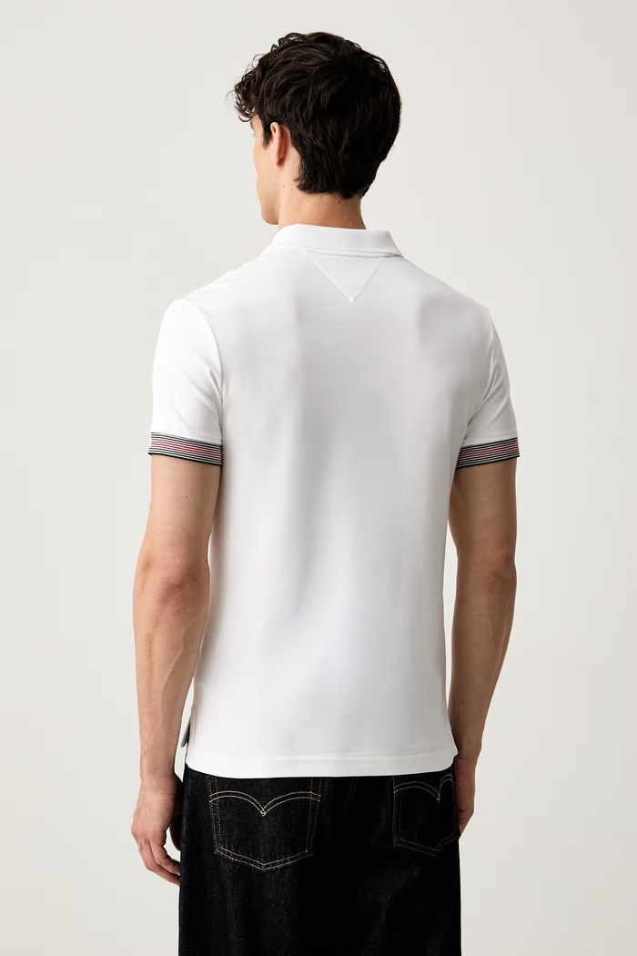 Ρούχα Tommy Hilfiger πόλο ανδρικό βαμβακερό MW0MW43270 λευκό