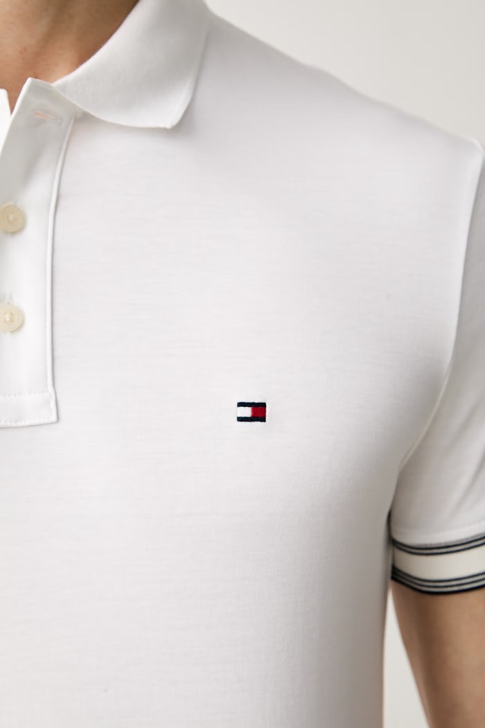 Tommy Hilfiger πόλο ανδρικό βαμβακερό MW0MW43270 λευκό