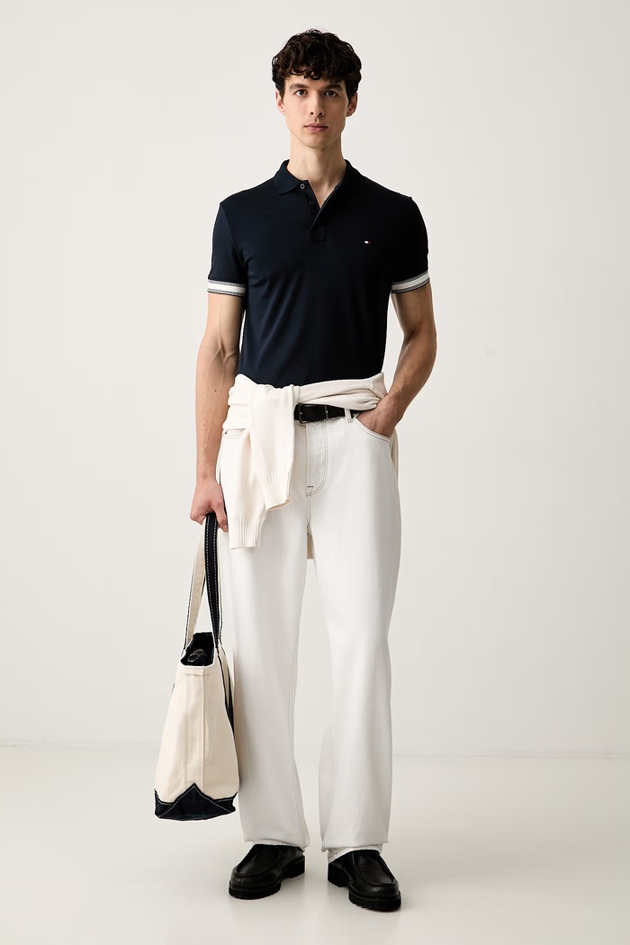Tommy Hilfiger polo męskie bawełniane MW0MW43270 granatowy AW26